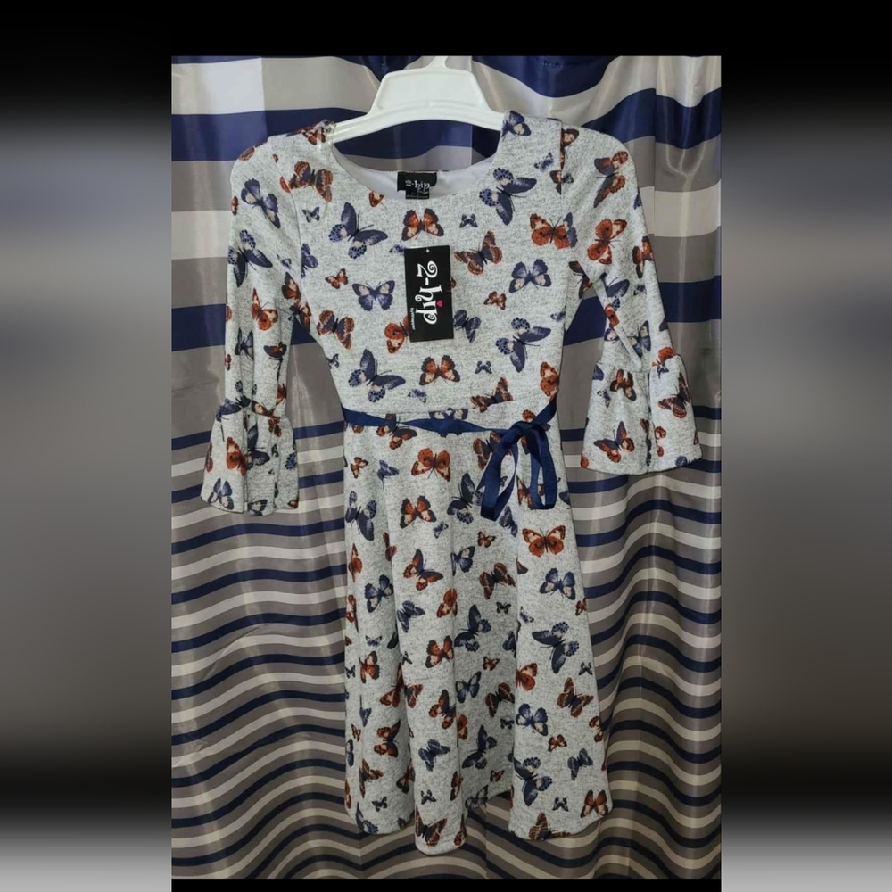 Wrapper Kids Dress with Butterfly Print - Blue and Orange